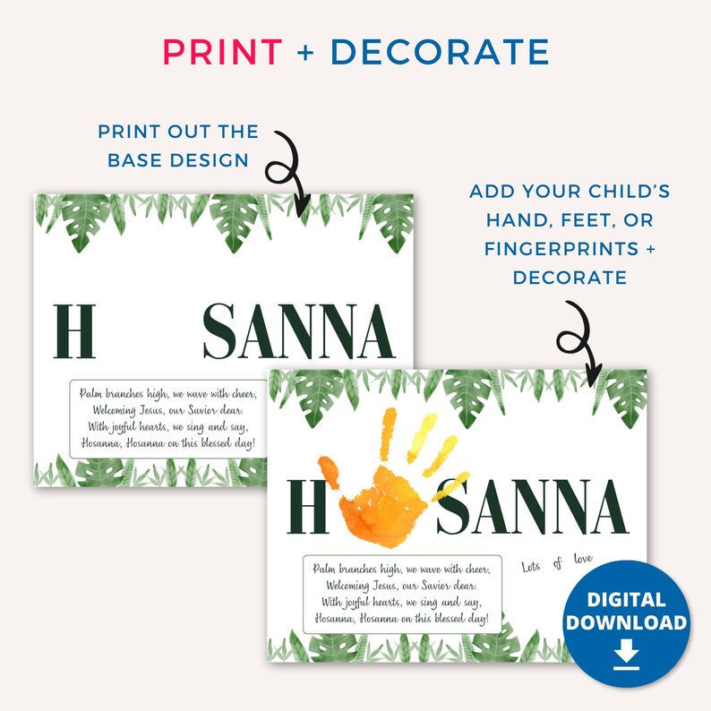 Palm Sunday Handprint Art Craft, Printable Palm Sunday Craft for Kids ...