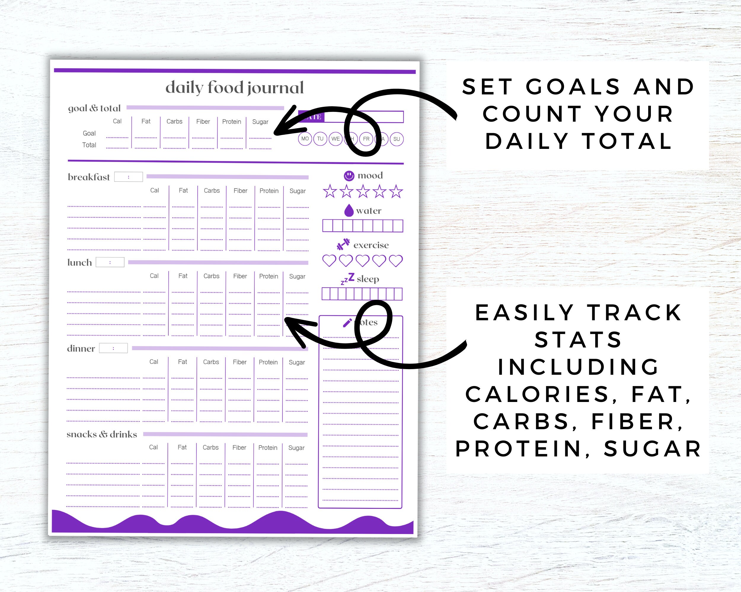 Daily Food Log Printable Planner, Macro Tracker Meal Planner, Daily ...