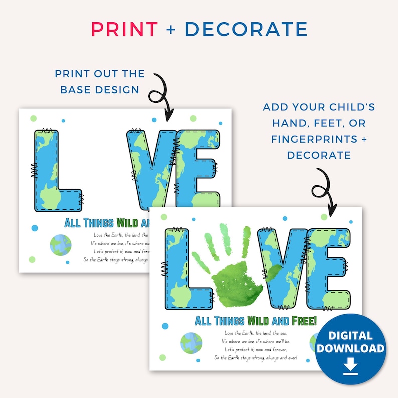 Earth Day Handprint Craft Art for Kids Toddler, Printable DIY Earth Day ...