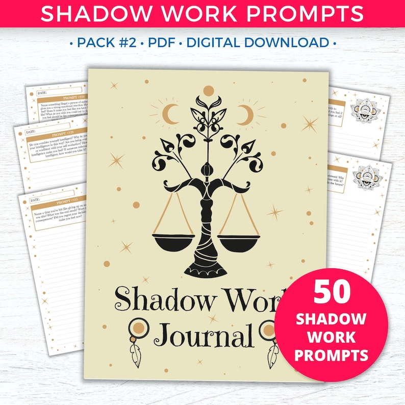 Shadow Work Journal Prompts as Journal Printable Planner Inserts for Mental Health Healing, Mood Therapy, Mindfulness, Self Development and Wellness