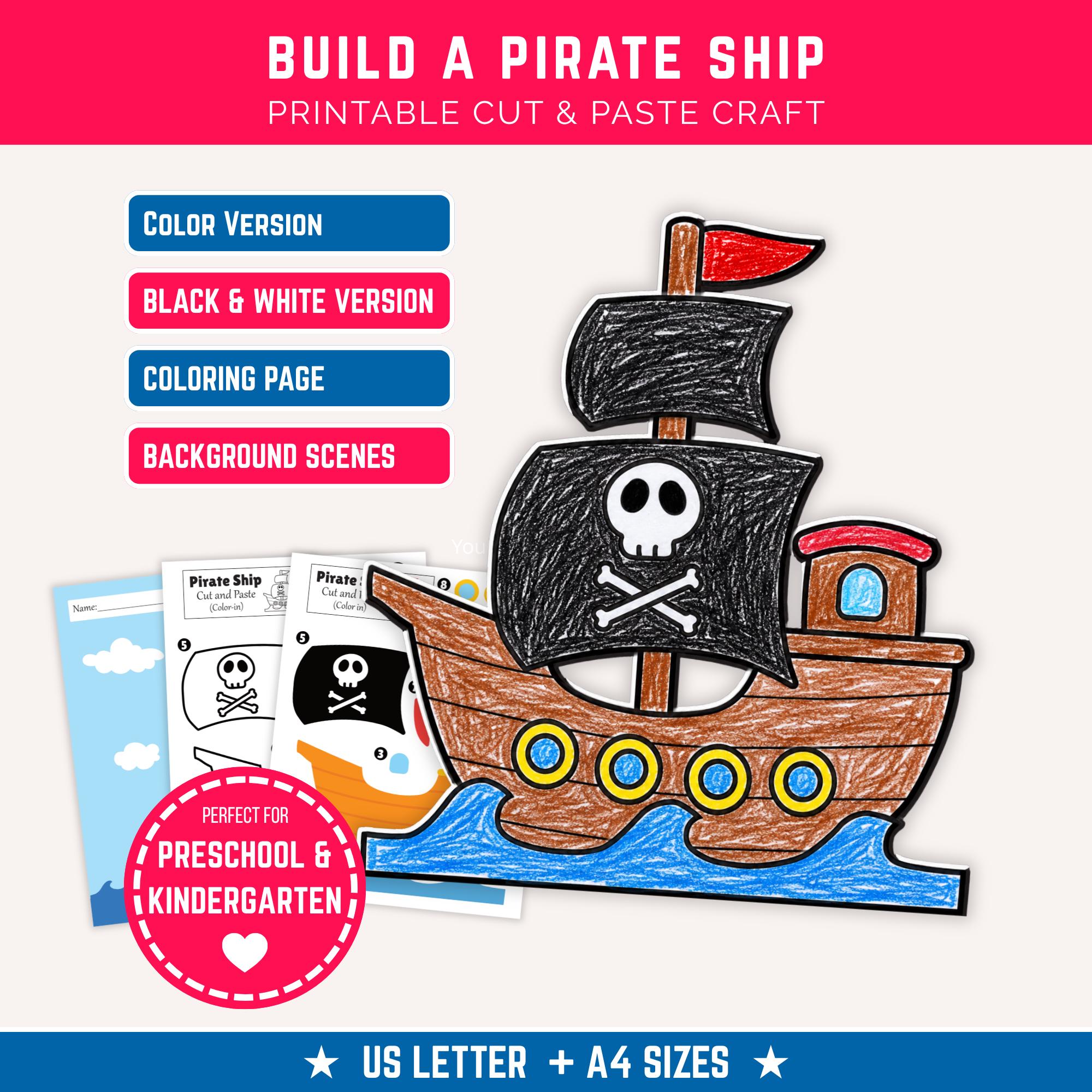Pirate Ship Craft Printable Pirate Ship Cut and Paste Craft for Kids…