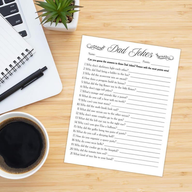 Dad Jokes Baby Shower Game Printable, Baby Shower Trivia Games, Dad ...
