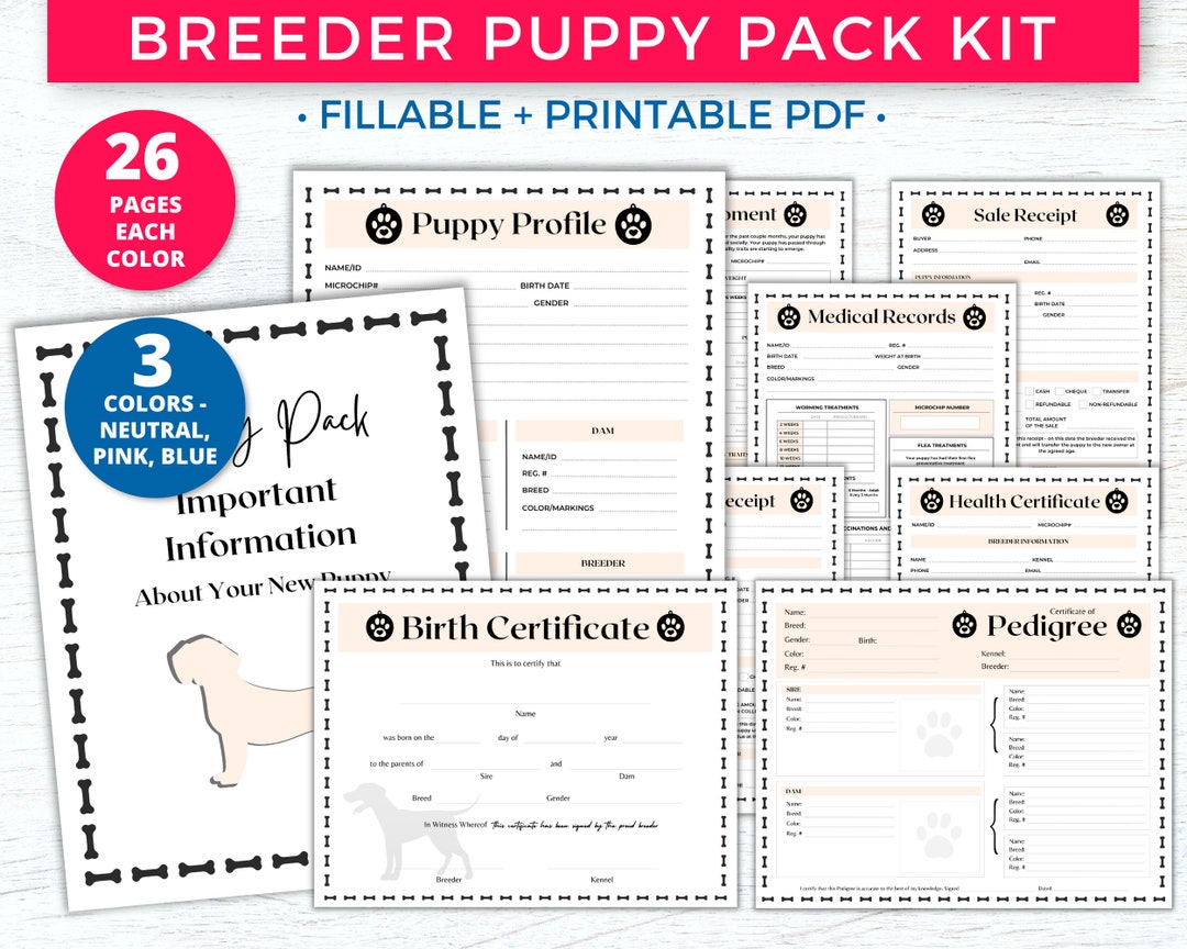 Breeder Puppy Pack Printable Fillable PDF Dog Breeder Etsy