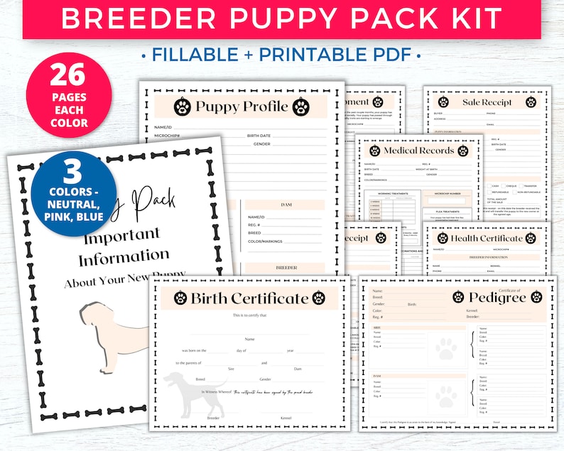 Breeder Puppy Pack Printable Fillable PDF Dog Breeder - Etsy