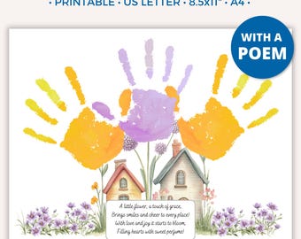 Easter Handprint Art, DIY Printable Craft for Kids, Toddler Keepsake, Fun Easter Activities, Flowers Bouquet Handprint Art, Preschool C