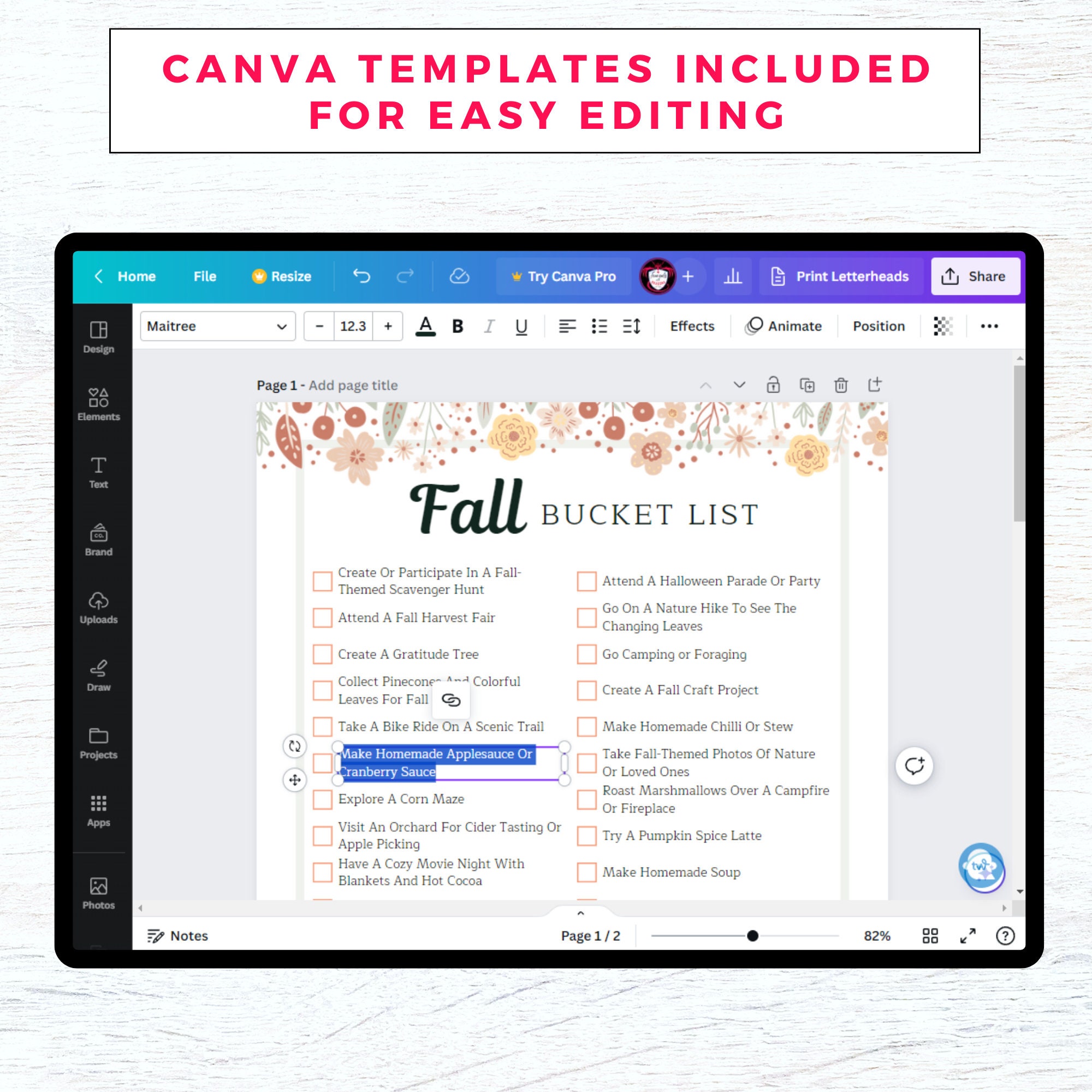 Fall Bucket List Printable, Bucket List, Editable Custom Bucket List ...