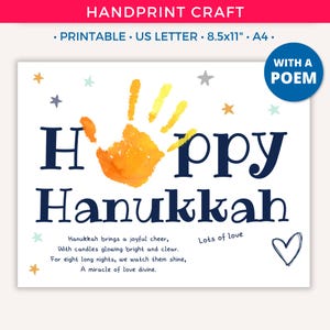Artisanat imprimable empreinte de main joyeux Hanoucca, art juif de l'empreinte de la main, cadeau juif pour tout-petits bébés, activités de garderie pour les enfants d'âge préscolaire, souvenir