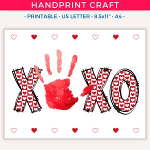 XOXO valentijnshandafdruk ambachtelijke bundel, Valentijnsdag handafdruk kunst afdrukbare voor peuter kinderen baby, handafdruk cadeau voorschoolse opvang A