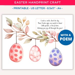 Arte de huellas de manos de Pascua, manualidad imprimible para niños, huella dactilar de recuerdo para niños pequeños, actividades artísticas con huellas de manos de huevos de Pascua, guardería preescolar C