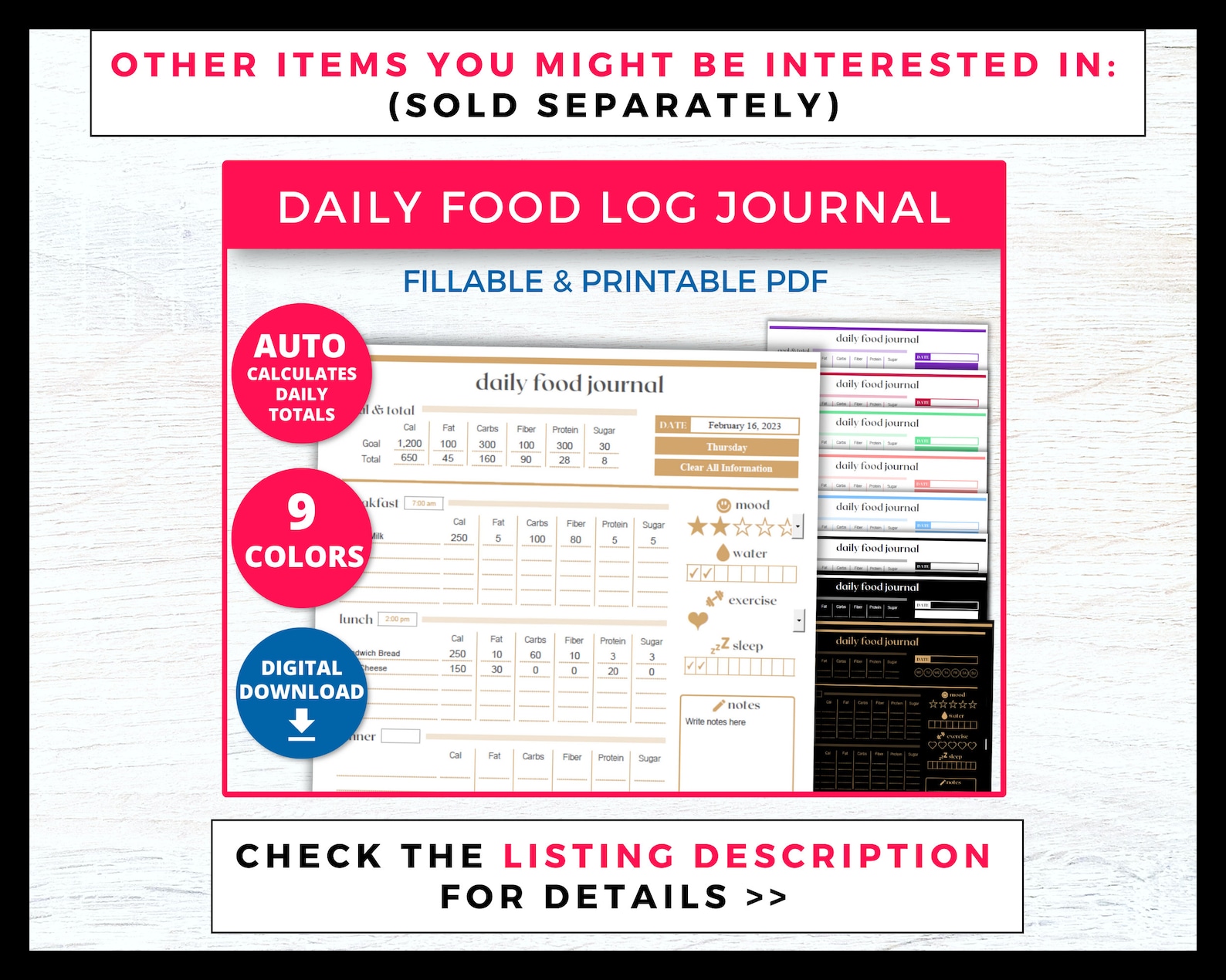 Daily Food Log Applications Daily Food Log Printable Planner, Macro Tracker Meal Planner, Daily ...