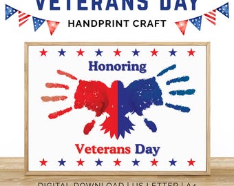 Veterans Day Handprint Art Bundle, Veterans Day Handprint Craft, Patriotic Activity For Kids Toddler Preschool, Military Appreciation Gift A