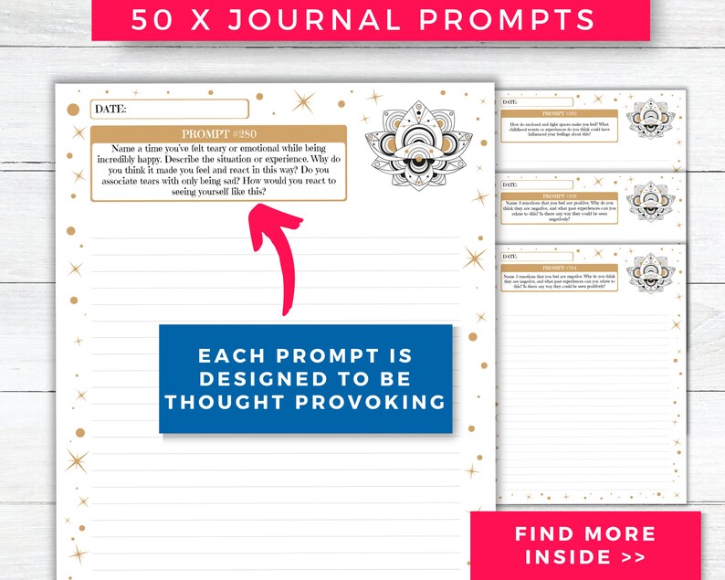 Shadow Work Prompts Pack #3 for Journal Printable Planner Inserts, Mental Health Healing, Mood Therapy, Mindfulness, Self Development and Wellness
