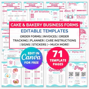 Bakery Business Plan Template, Cake Business Cards, Bakery Invoice Template, Cake Care Instructions Card, Bakery Order Form, QR Code Menu