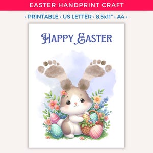 Easter Bunny Footprint Craft, Printable Easter Handprint Art for Kids Toddler Baby, Preschool Daycare Activity Keepsake Gift, Fun Spring A