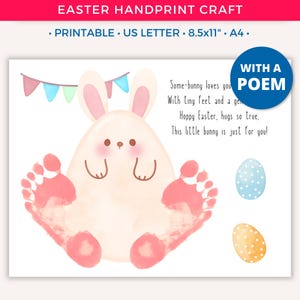 Easter Footprint Art Craft, Easter Bunny Spring Handprint, DIY Printable Crafts for Kids Baby Toddler Daycare Preschool Classroom Activity B