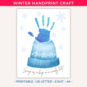 Winter Handprint Craft, Winter Handprint Art Printable for Toddler Kids Baby, Christmas Handprint Gift Preschool Daycare Homeschool Activity