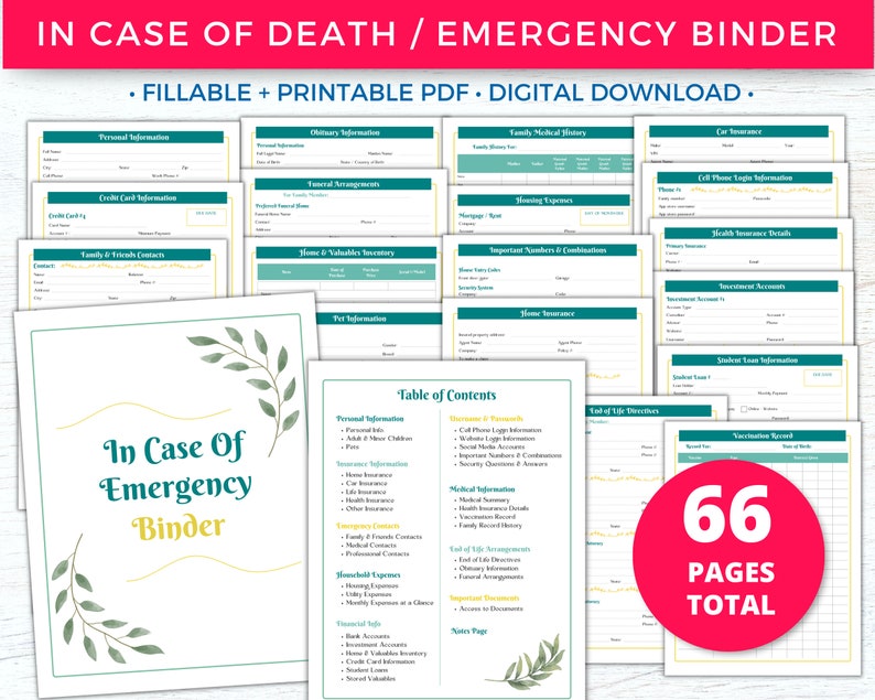 Fillable Family in Case of Emergency Binder Printable Death Etsy Fillable Family in Case of Emergency Binder Printable Death Etsy