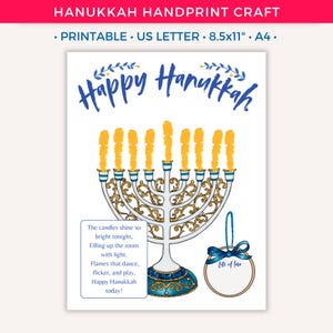 Artisanat d'empreintes de main de Hanoucca pour les enfants, art de l'empreinte de main joyeux Hanoucca Menorah, artisanat de Hanoucca bricolage, art des empreintes digitales, souvenir préscolaire imprimable