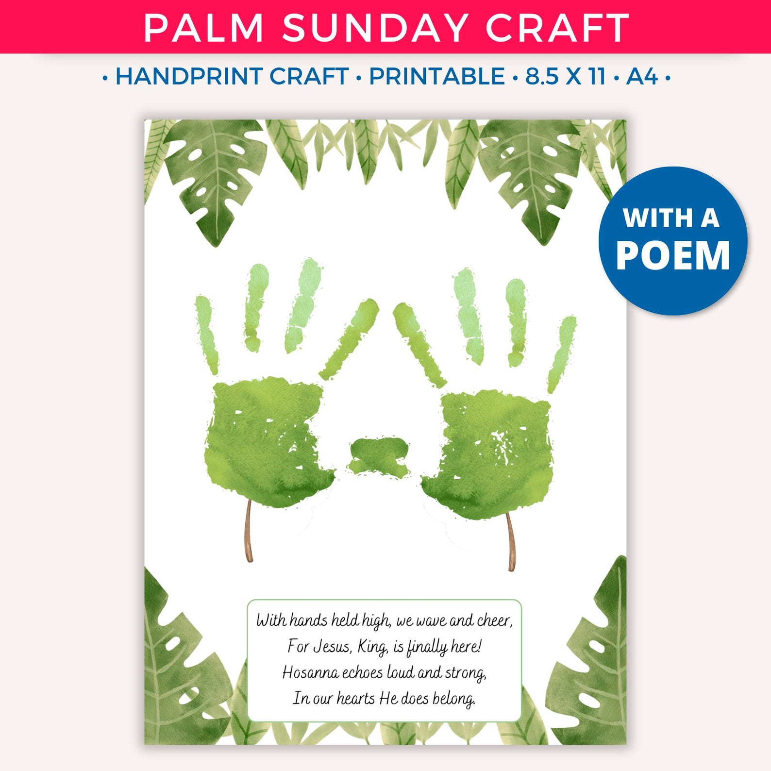 Palm Sunday Handprint Art Craft, Printable Palm Sunday Craft for Kids ...