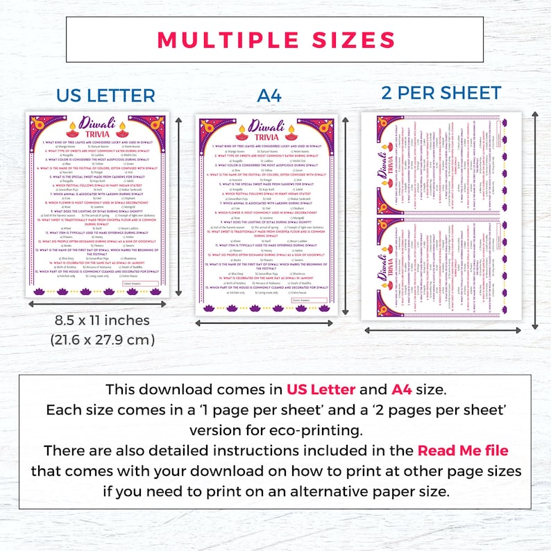Diwali Trivia Game Printable, Diwali Party Games for Kids Adults, Fun