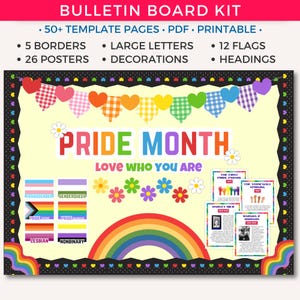 Pride Month Bulletin Board Kit Printables, LGBTQ+ History Month Posters, Pride History Classroom Decor, Rainbow Inclusive Poster Display A
