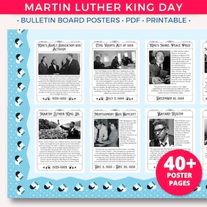Cartazes do quadro de avisos do Dia de Martin Luther King, imprimíveis do Dia de Martin Luther King Jr, recurso educacional para professores, mês da história negra, cartazes dos direitos civis