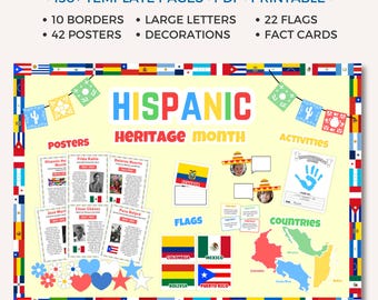 Hispanic Heritage Month Bulletin Board Kit, Hispanic Posters, Educational Posters, Teacher Resources, Classroom Decorations Latino Pride