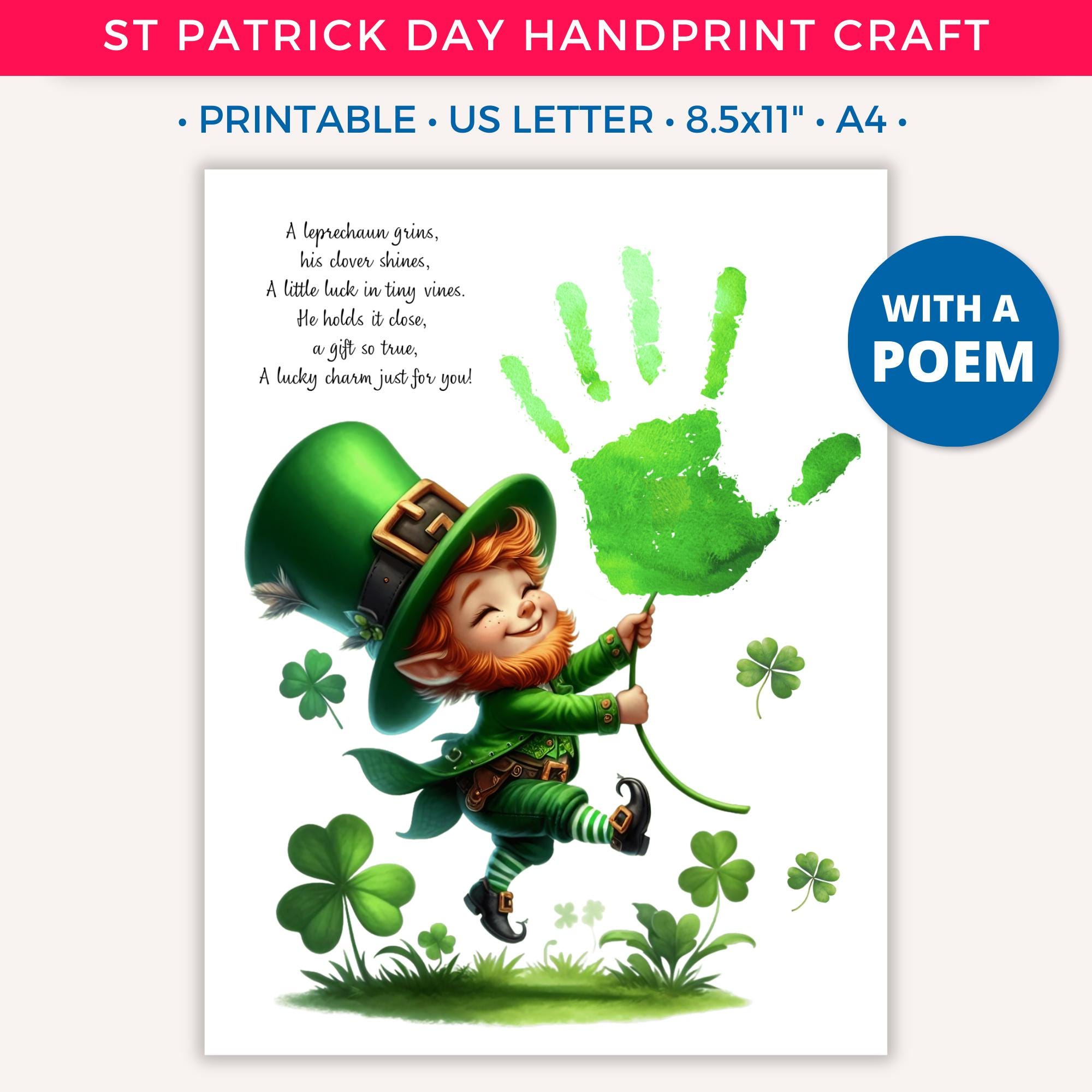 St Patricks Day Handprint Craft, DIY Printable Art for Kids,…