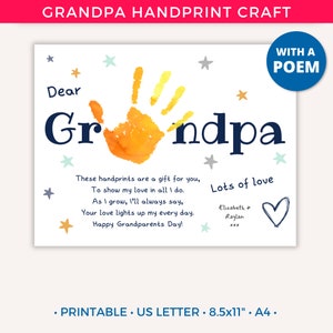 Artesanía imprimible con huellas de manos del día de los abuelos, arte con huellas de manos del abuelo, regalo con huellas de manos del abuelo para abuelo, regalo de niños pequeños y bebés