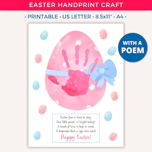 Arte con huellas de manos de huevos de Pascua, manualidad imprimible para niños, recuerdo para niños pequeños, actividades divertidas de Pascua, arte creativo con huellas de manos, manualidad de Pascua para niños