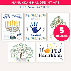Lot d'artisanat d'art et d'empreintes de main de Hanoucca Hanoucca, carte imprimable Happy Hanoucca, cadeau de Hanoucca pour les enfants, premier Hanoucca de bébé, souvenir pour tout-petit