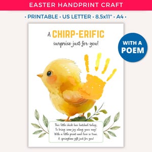Easter Handprint Art Craft, Easter Chick, Spring Handprint DIY Printable Crafts for Kids Baby Toddler Daycare Preschool Classroom Activity B