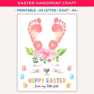 Arte de huellas de manos de Pascua, manualidad imprimible para niños, recuerdo para bebés pequeños, actividades de Pascua, arte de huellas de conejito, Pascua alegre, preescolar C
