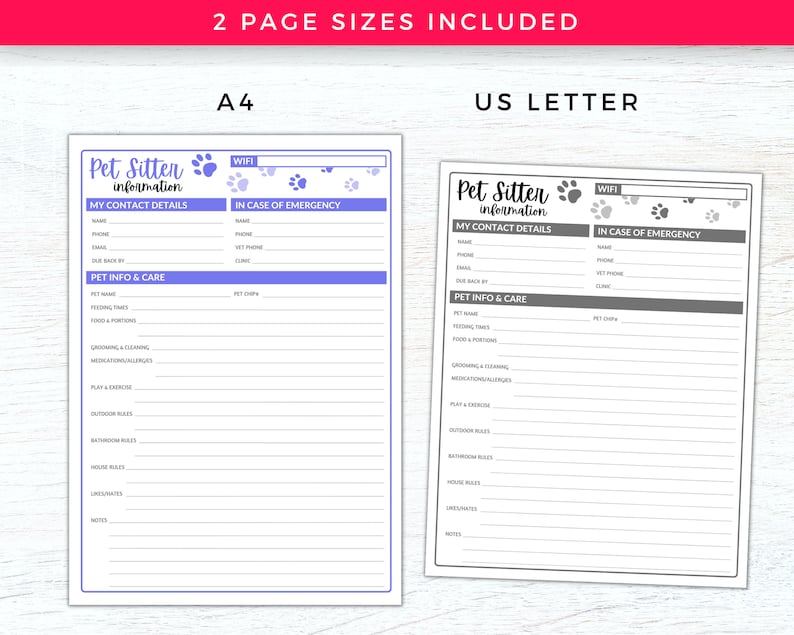 Pet Sitter Instructions for Pet Sitter Notes, Pet Sitter Form, Pet Sitter Planner, Pet Care Planner Printable, Pet Sitter Templates and Pet Sitting