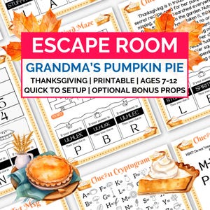 Thanksgiving Escape Room for Kids, Printable Escape Room, Thanksgiving Activity Puzzle for Kids Tweens, Fall Birthday Party Game, Family