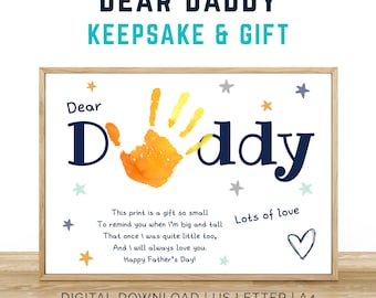 Vaderdag handafdruk afdrukbaar ambacht, vaderdag handafdruk kunst, mijn vader gedicht cadeau voor papa vader sentimenteel cadeau van kinderen peuter baby