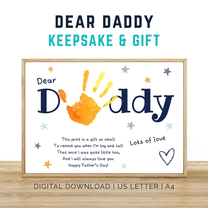 Fathers Day Handprint Printable Craft, Fathers Day Handprint Art DIY Gift for Dad Grandpa Papa Daddy Sentimental Gift from Kids Toddler Baby