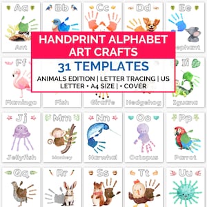 Livro de impressão de mão de animal do alfabeto ABC A-Z para impressão, arte artesanal de impressão de mão do alfabeto, prática de escrita do alfabeto em sala de aula do jardim de infância da pré-escola