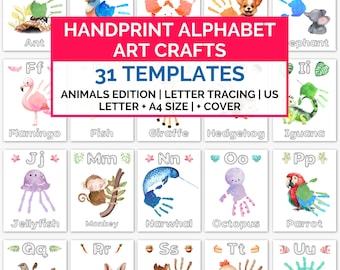 ABC A-Z Alphabet Animal Handprint Book Printable, Alphabet Handprint Craft Art, Preschool Kindergarten Classroom Alphabet Writing Practice