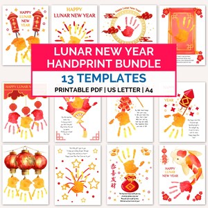 Chinesisches Neujahr Handabdruck druckbare Fertigkeit, Mondneujahr Handabdruck Kunst, Sentimentales DIY Andenken Geschenk für Mama Papa von Kinder Kleinkind Baby B