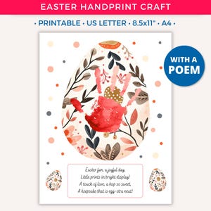 Easter Handprint Art Craft, Easter Egg Craft, Spring Handprint, DIY Printable Crafts for Kids Baby Toddler Daycare Classroom Activity B
