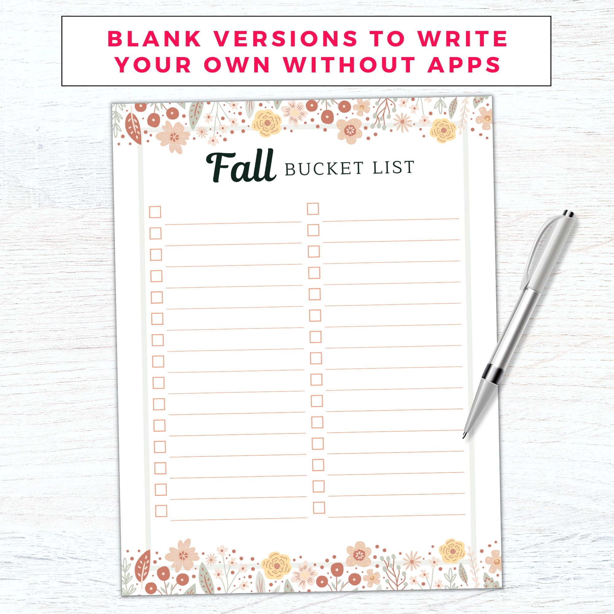 Fall Bucket List Printable, Bucket List, Editable Custom Bucket List ...