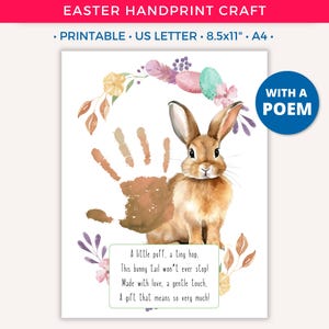 Easter Handprint Art Craft, Easter Bunny, Spring Handprint DIY Printable Crafts for Kids Baby Toddler Daycare Preschool Classroom Activity B