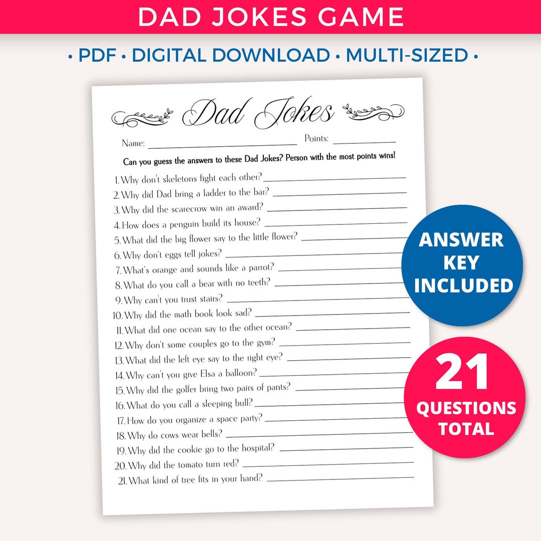 Dad Jokes Baby Shower Game Printable, Baby Shower Trivia Games, Dad ...