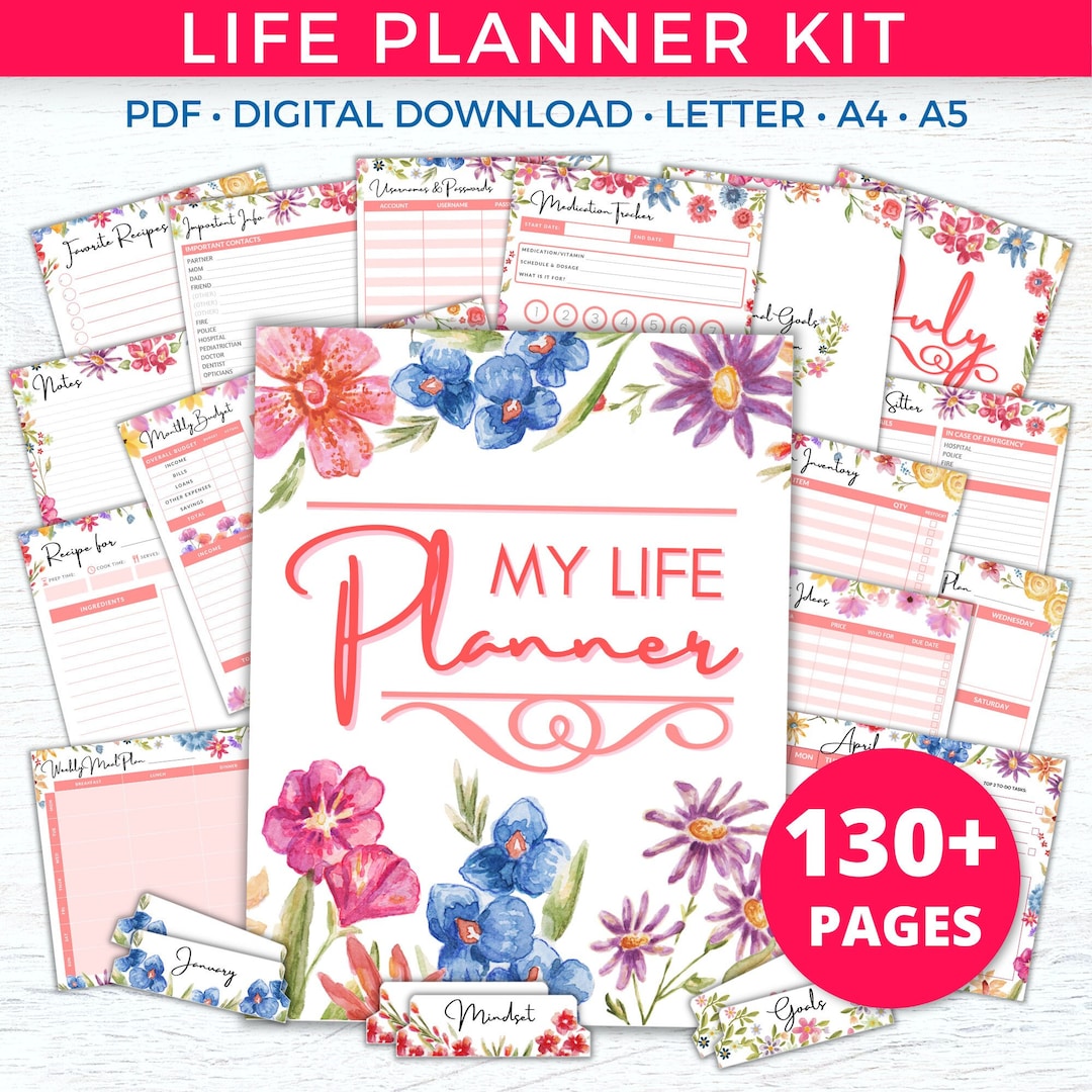 Home Management Binder Printable, Floral Digital Life Planner ...