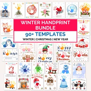 Winter Handprint Craft Bundle, Winter Handprint Art Printable for Toddler Kids Baby, Christmas Handprint Gift Preschool Daycare Activity