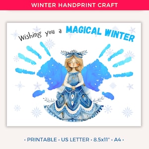 Winter Handprint Craft, Winter Handprint Art Printable for Toddler Kids Baby, Christmas Handprint Gift Preschool Daycare Activity Angel