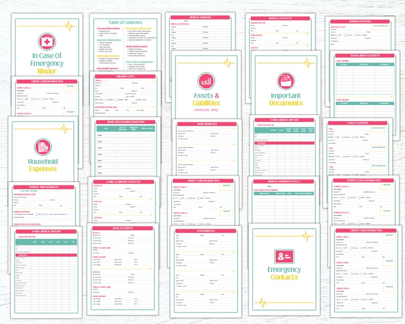 Printable and fillable PDF of Family In Case of Emergency Binder, Just In Case Binder, What If Binder, End of Life Planner, Legacy Plan Organizer