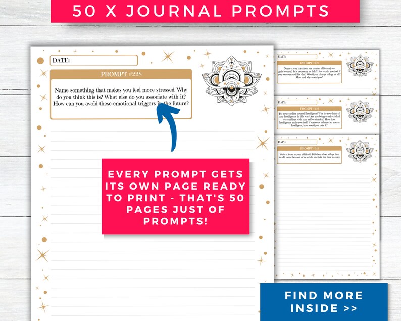 Shadow Work Journal Prompts as Journal Printable Planner Inserts for Mental Health Healing, Mood Therapy, Mindfulness, Self Development and Wellness