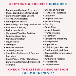 In Home Daycare Forms, Childcare Enrollment Forms, Daycare Contract Policy Handbook, Daycare Printables Editable Canva Template, Preschool